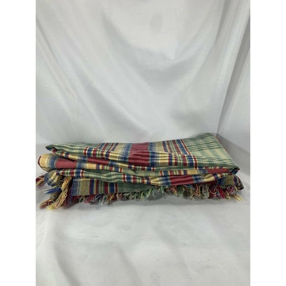 Cotton Rectangular Tablecloth tasseled multicolor plaid 58” x 56” kitchen table - Picture 4 of 4